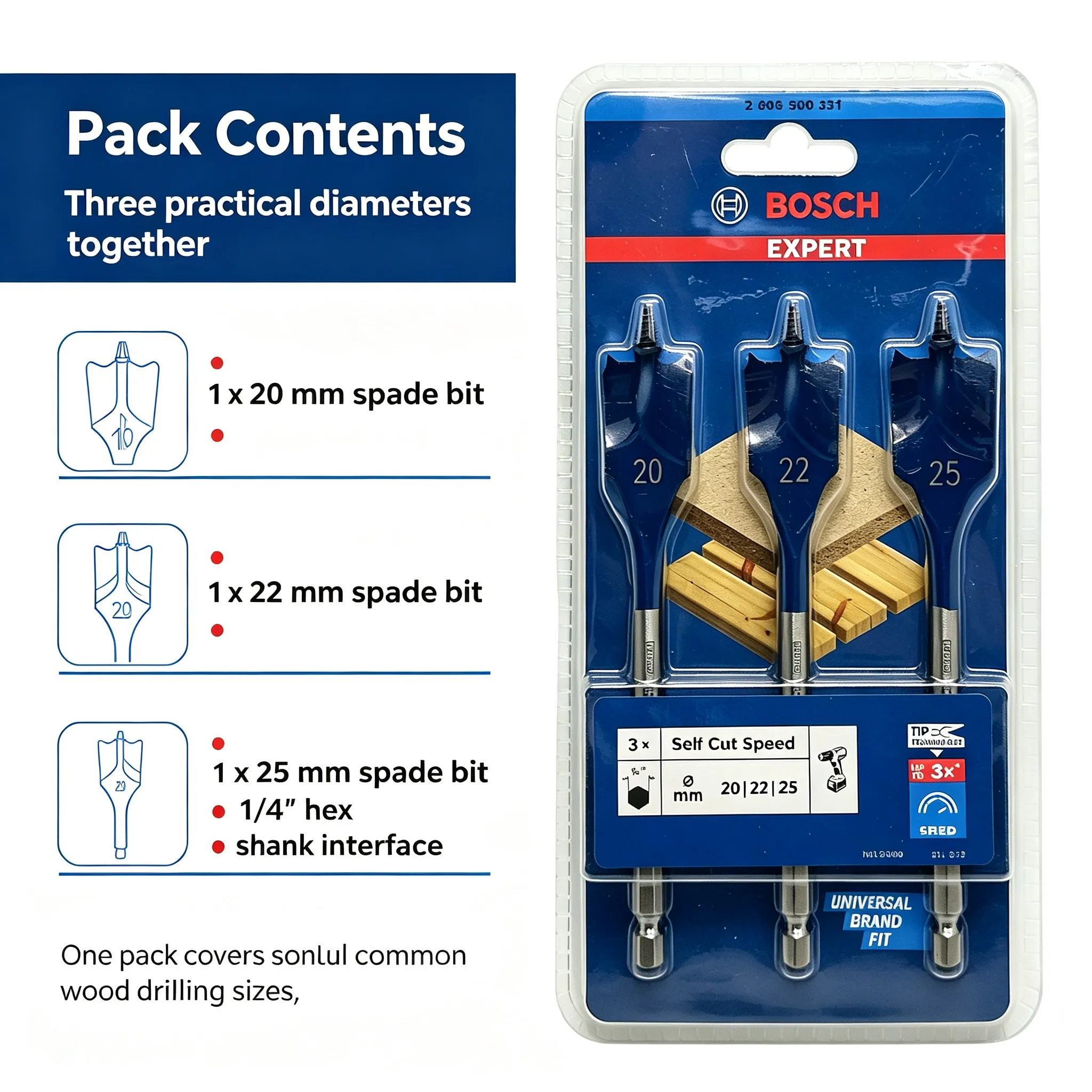 Woodworking Boards - Bosch EXPERT zelfsnijdende snelborstelboorset met lange