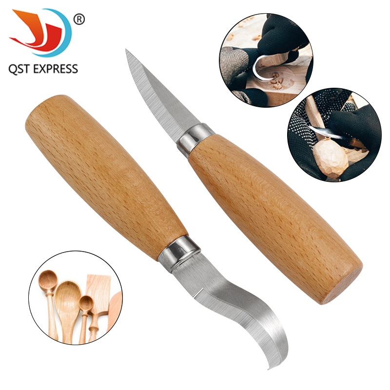 Woodworking Kits - Roestvrij ijzeren vleesmes Beukenhouten handvat Gebogen
